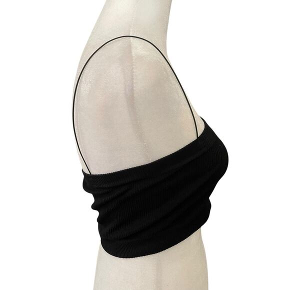 Out from Under Medium Ribbed Bandeau Top Cropped Black Thin Straps Tank - Picture 4 of 8